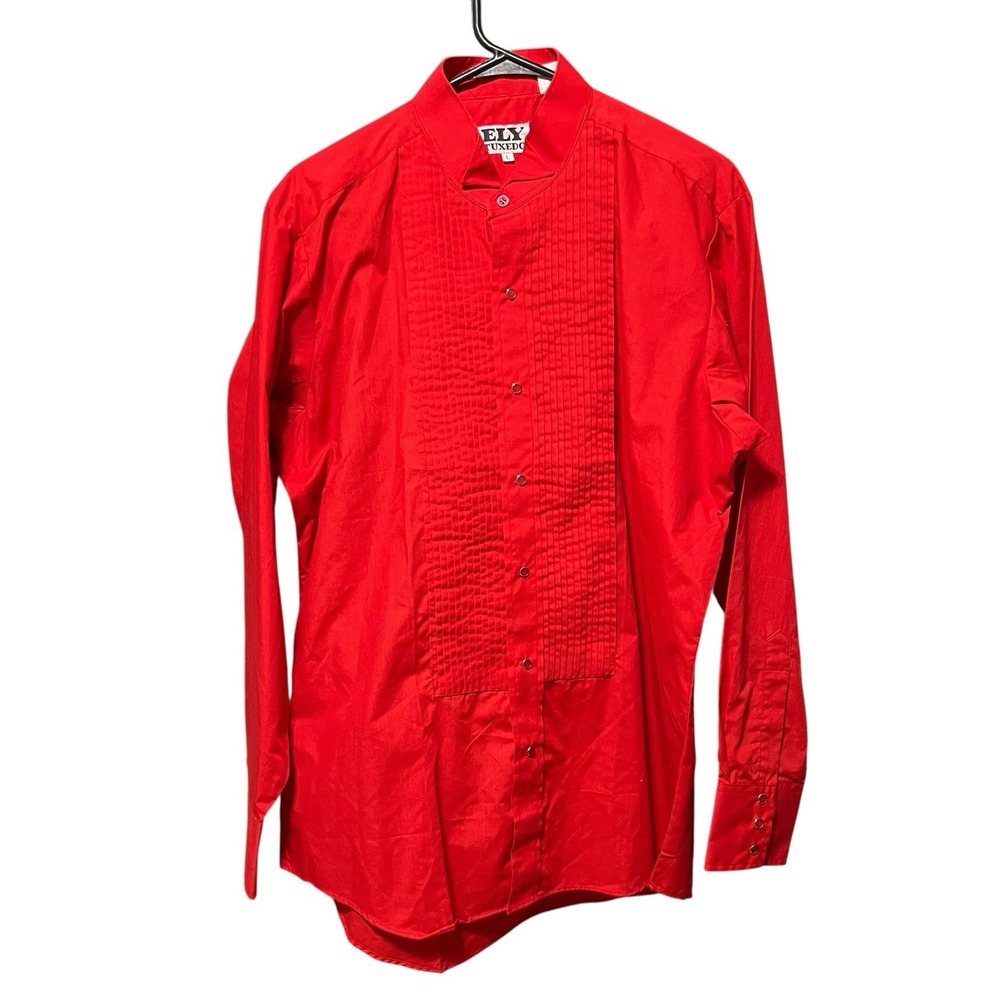 Vintage Ely Cattleman Tuxedo Shirt Mens L 48" Pearl Snap Red Western Cotton Poly